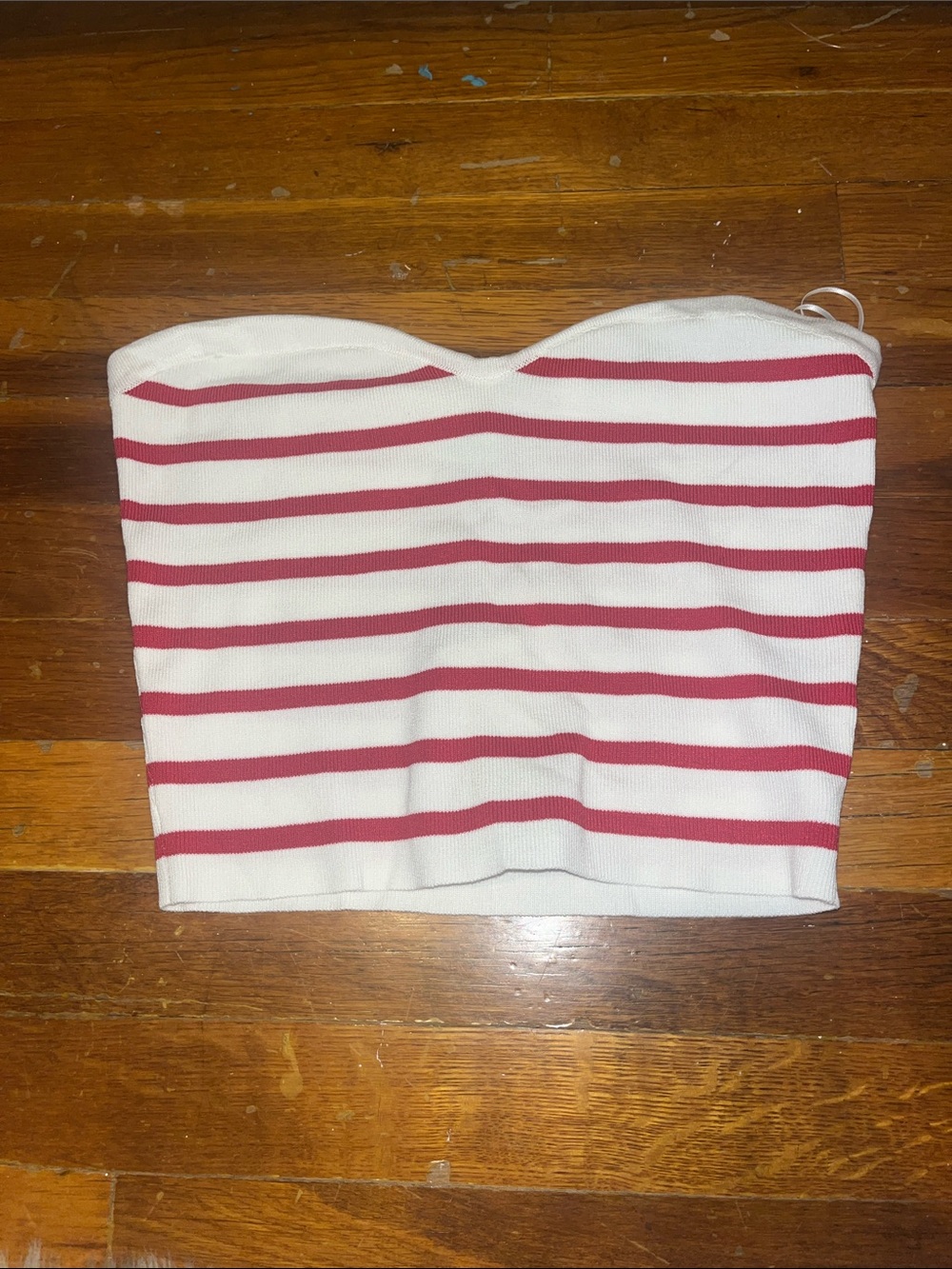 Striped White and Red Strapless Crop Top